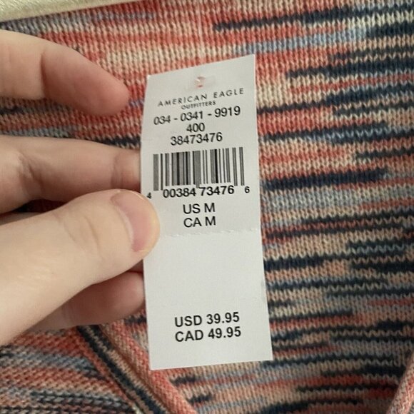 American Eagle Women M Space Dye Y2K 70s Bell Sleeve Ring-Front Sweater Top NWT - Picture 8 of 11